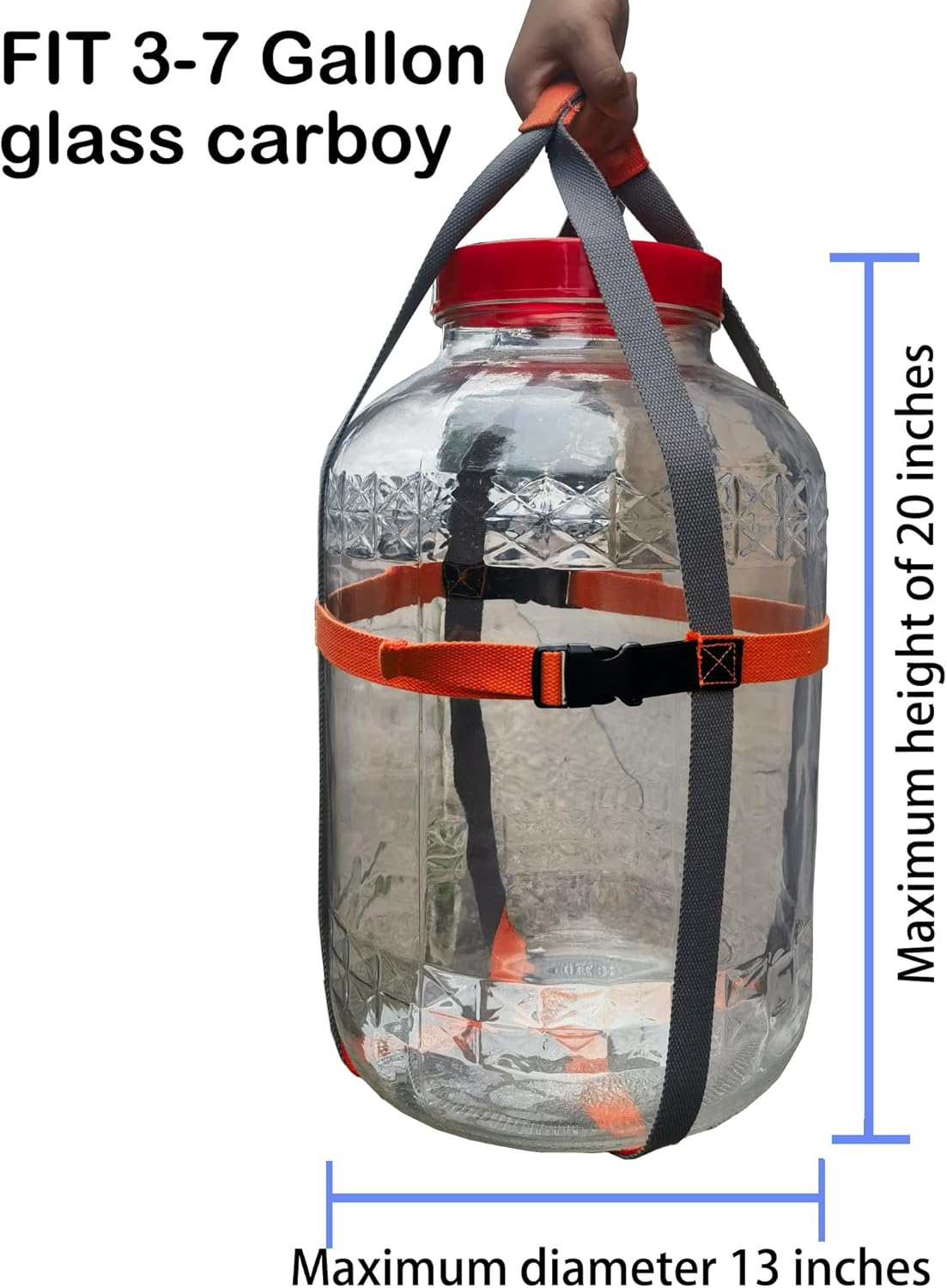 5 Gallon Glass Fermenting Carboy Easy-Carry Straps, Glass Bottle Protector, Adjustable and Strong for Easy, Safe, Secure Lifting, Moving jug Bottle, Fit 3 to 7 gal, Gray, Cotton, No Carboy
