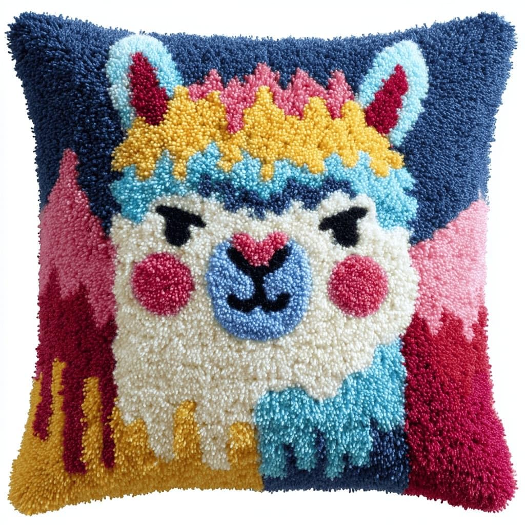 AxiangziK Latch Hook Pillow Kit for Adults,Alpaca 17X17In Latch Hook Kit for Pillow Cover with Instruction for Beginner Cross Stitch Sofa Cushion Cover with Crochet Yarn for Beginners and Home Decor
