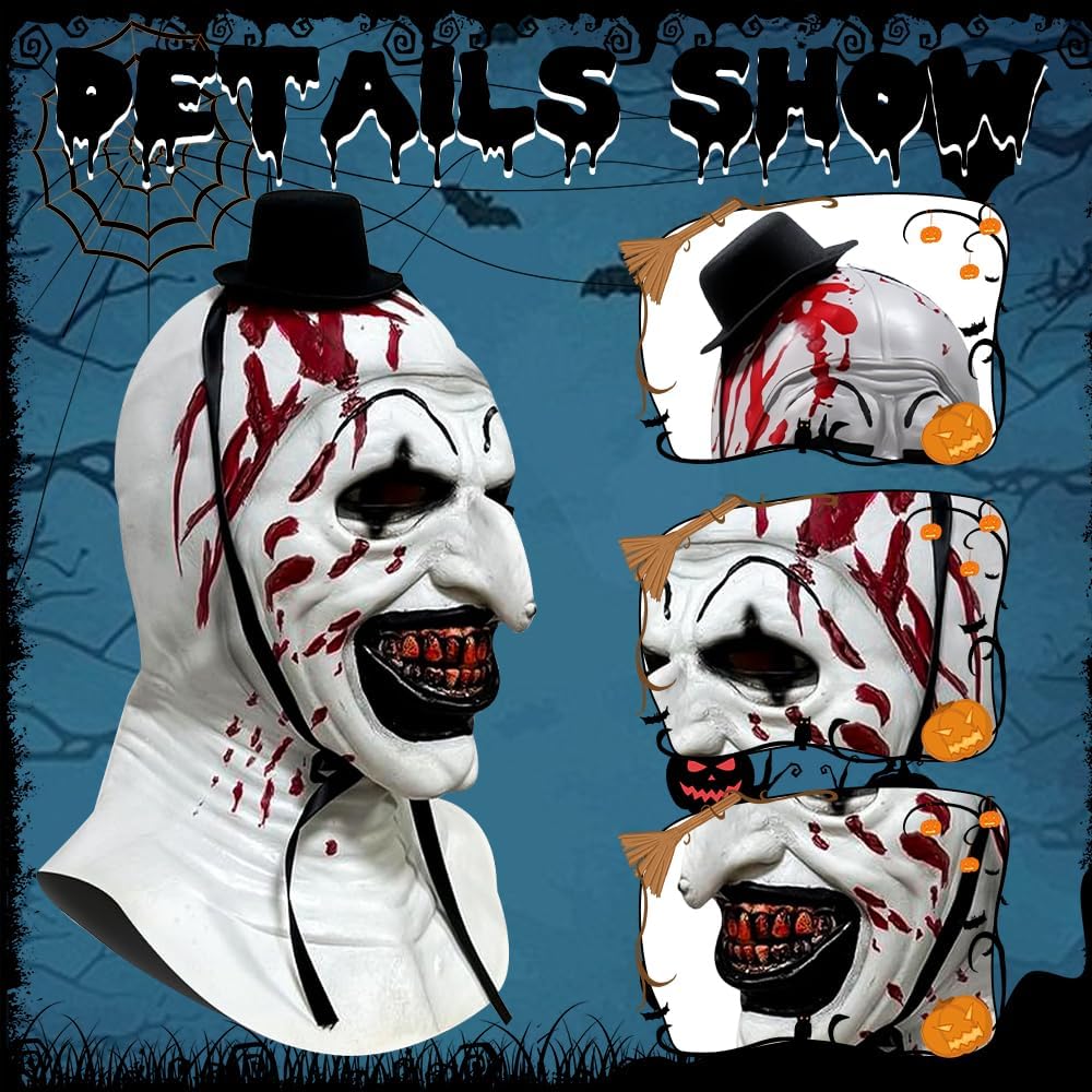 WEQNGIU Horror Art The Clown Mask - Terrifiers Halloween Cosplay Scary Killer Role Play Latex Headgear Halloween Cosplay Prop - Image 2