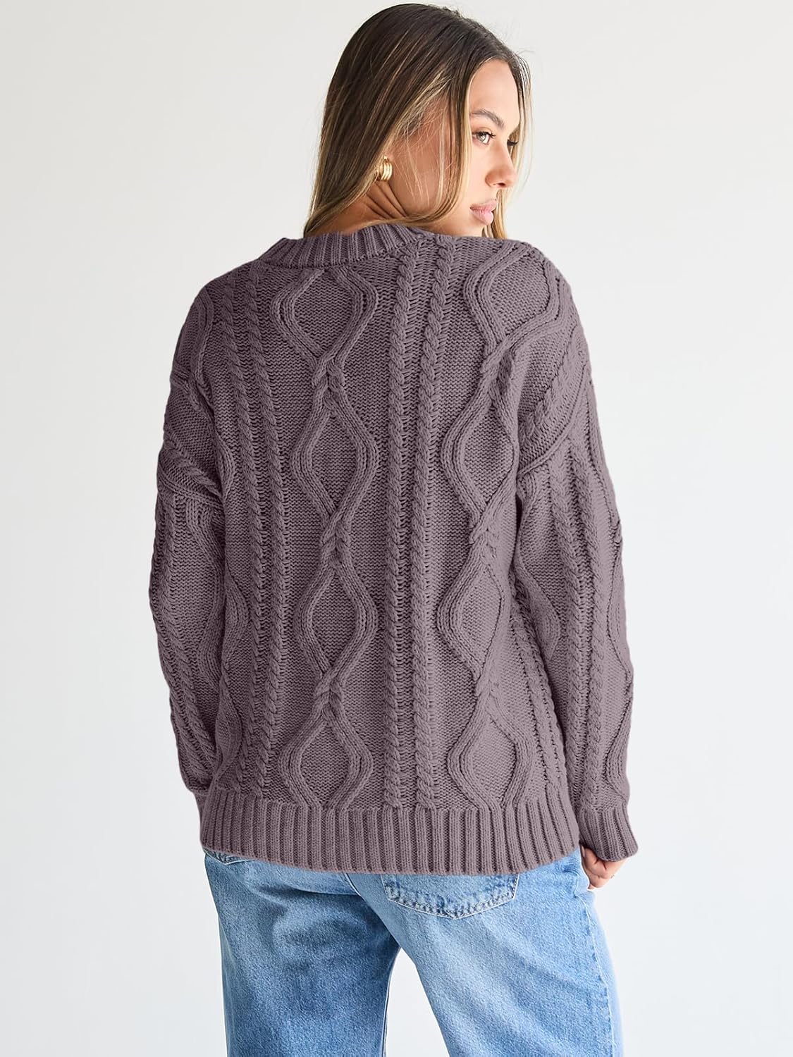 Trendy Queen Women's Oversized Cable Knit Crewneck Sweaters