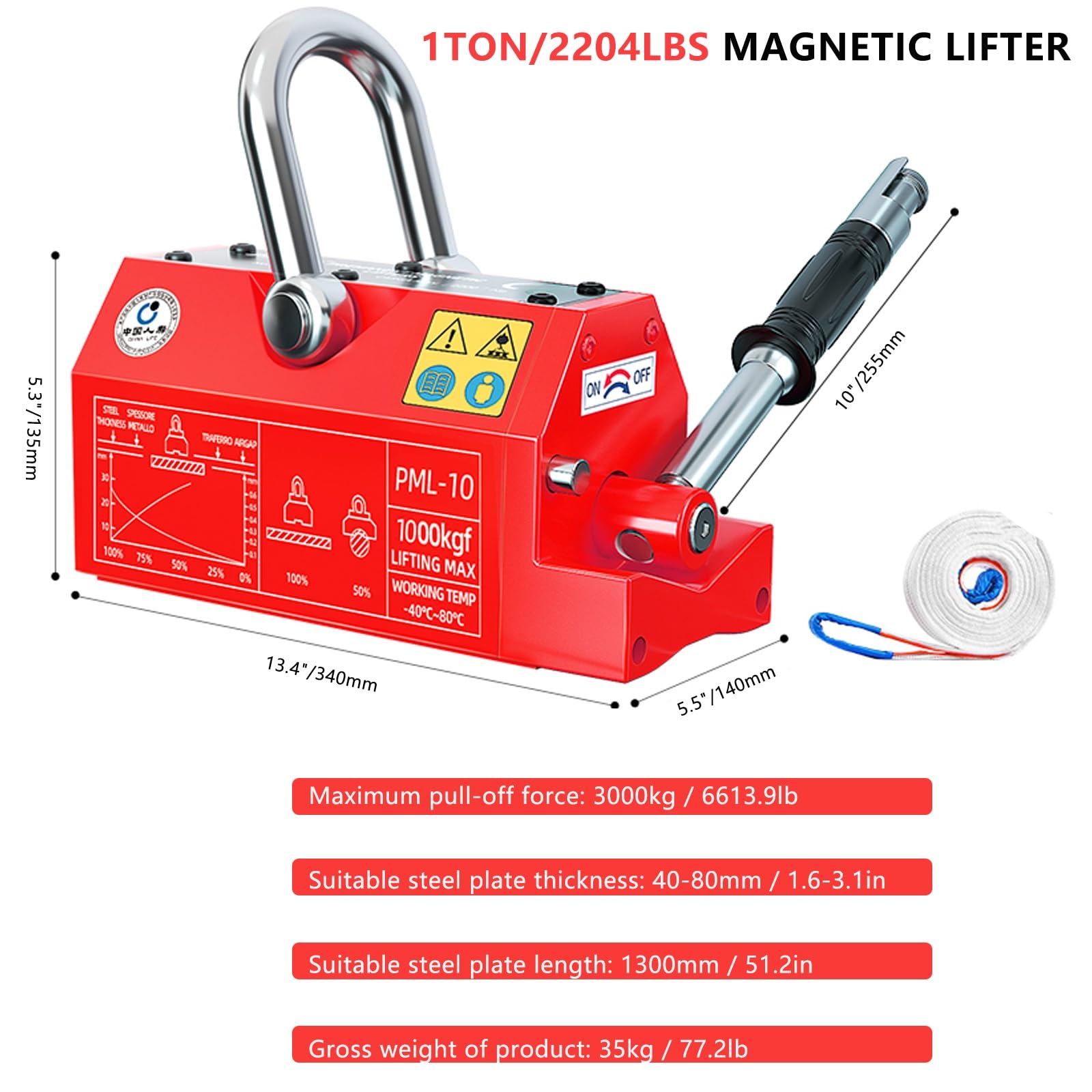 Sollevatore Magnetico Permanente, Magnete di Sollevamento per Piastre da 1000 kg, Adatto per Il Sollevamento di Attrezzature per Gru, Blocchi e Gru da Officina