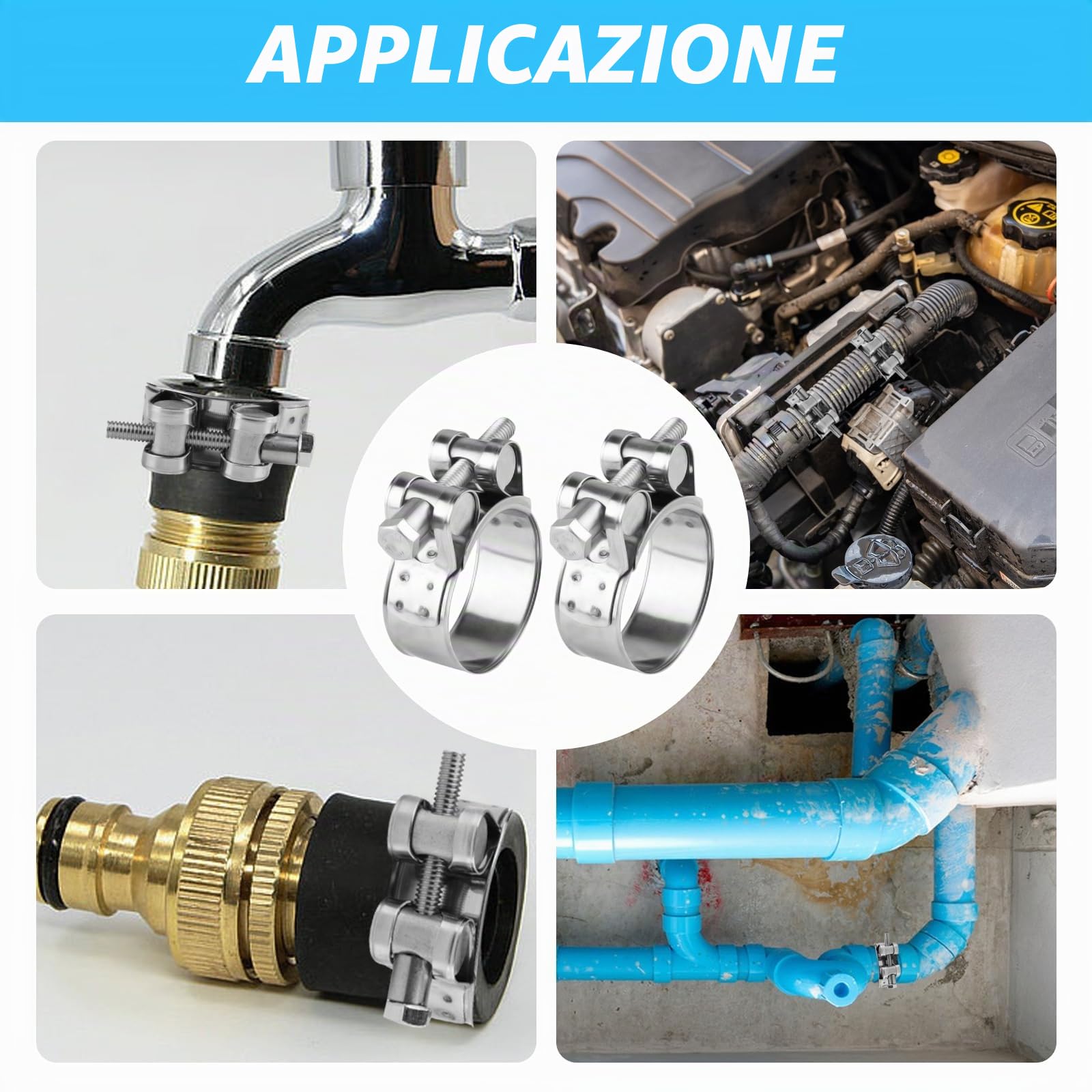 4 pezzi di morsetto giunto in acciaio inossidabile 304, area di bloccaggio 60-63 mm morsetti per tubo regolabile, morsetto per tubi, morsetti di gelatina di morsetto, morsetti per bulloni giunti di sc
