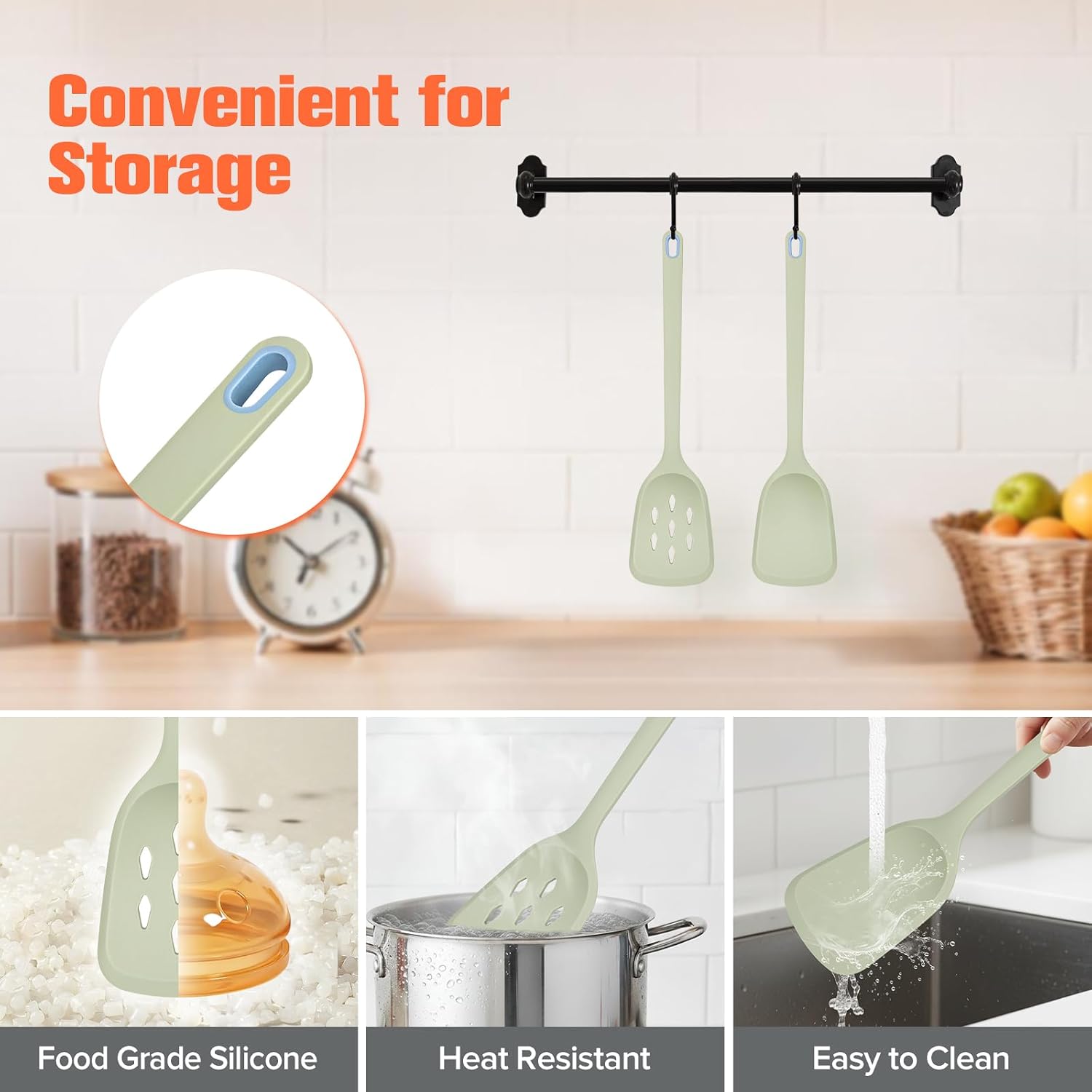 Silicone Cooking Spatula&Slotted Spatulas, Pack of 2,Solid Turner Kitchen Utensils Set for Cooking,Frying, Baking, Flipping, Turning,Heat Resistant 450℉ (Green) - Image 4