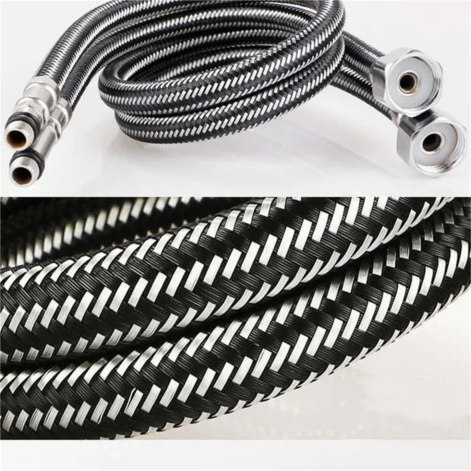 Manguera trenzada de acero inoxidable, paquete de 2 tubos de nailon termoresistentes para grifos de cocina y baño, tubo de agua flexible G1/2, a prueba de fugas