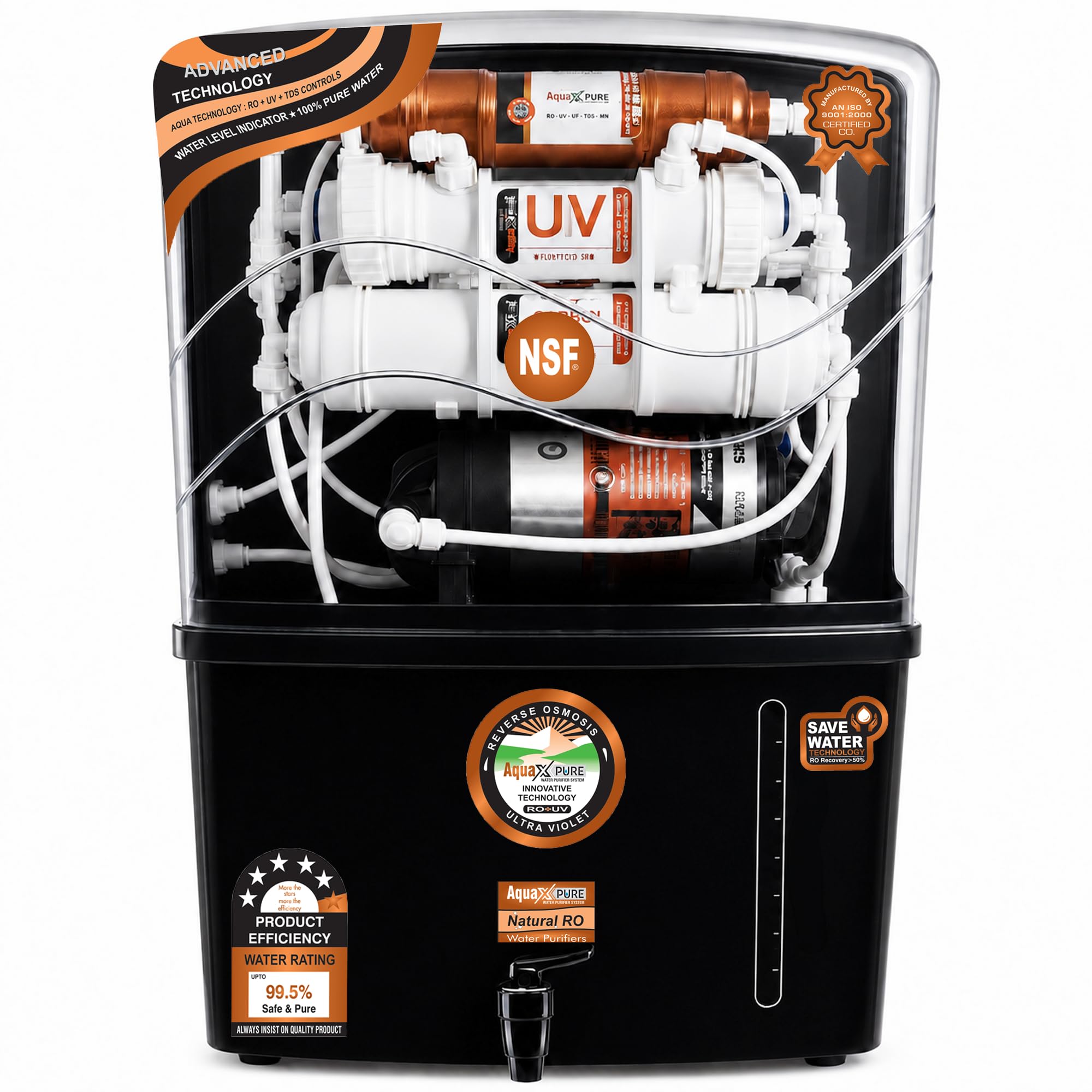 Aqua X Pure Grand Plus Black Advanced RO+UV+UF Water Purifier | Copper & Zinc Mineral Technology | Ultra Filtration System | 12L Storage | Safe & Healthy Drinking Water Solution |1-Year Warranty*.-image-42