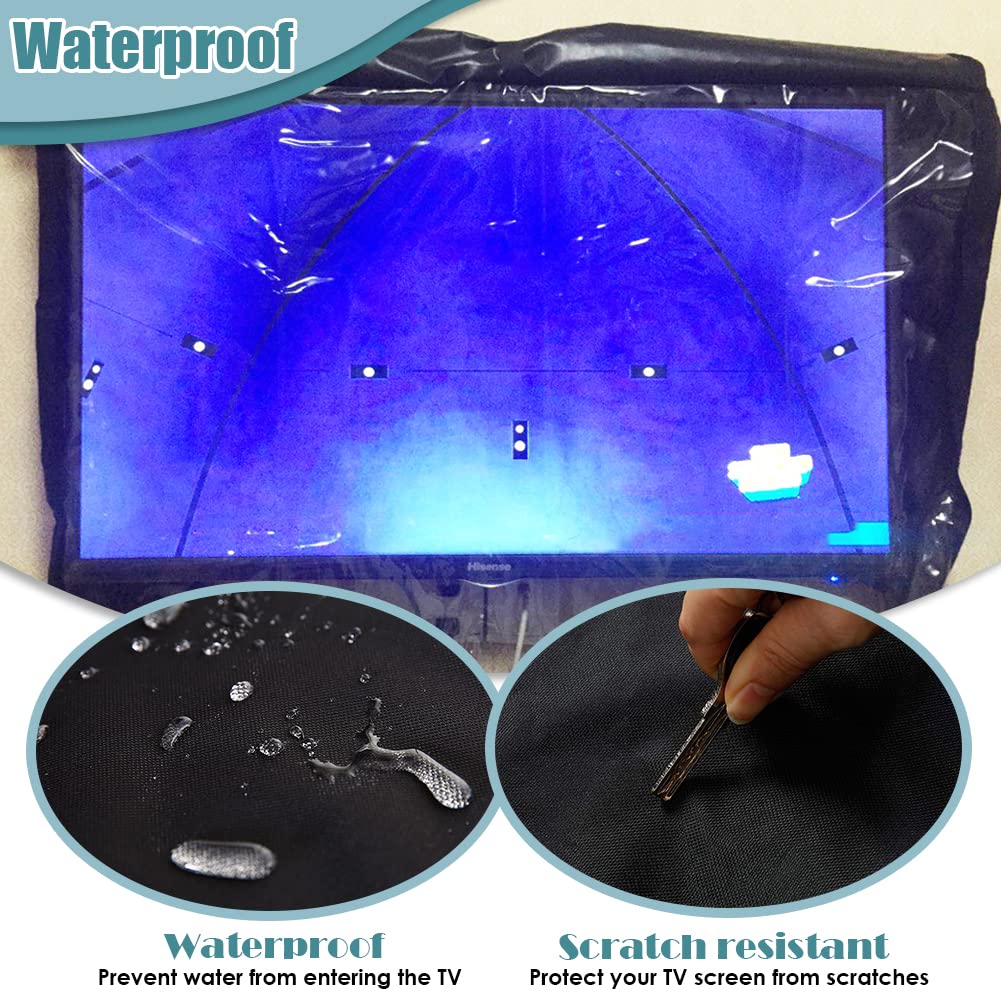 Copertura per TV da esterno impermeabile con patta frontale pellicola trasparente visibile per patio, TV a LED, protezione schermo LCD con telecomando (76-81,3 cm)