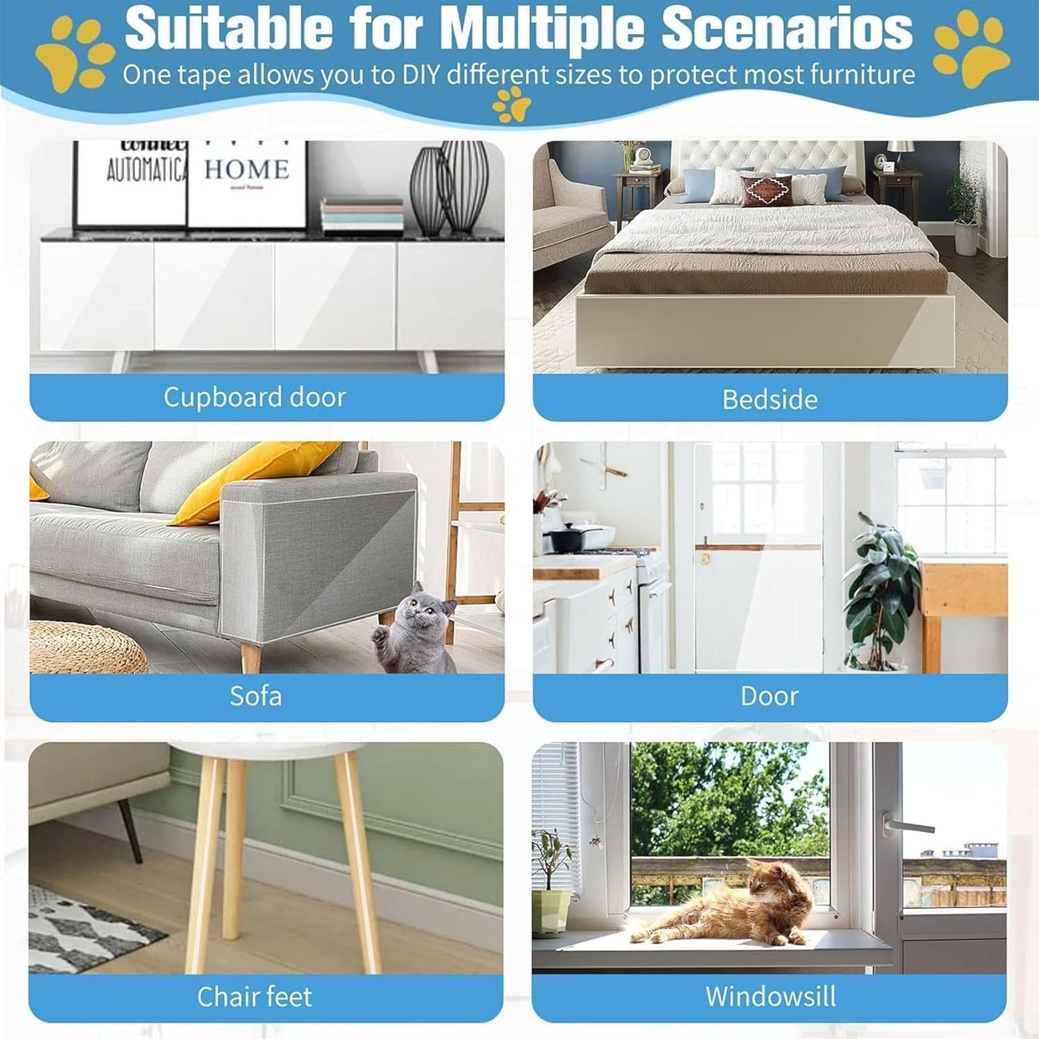 Protection Canape Chat Anti Griffe 40x500cm, Protecteur De Rayure De Chat Autocollant pour Meubles Porte Mur Canapé Comptoirs Armoire