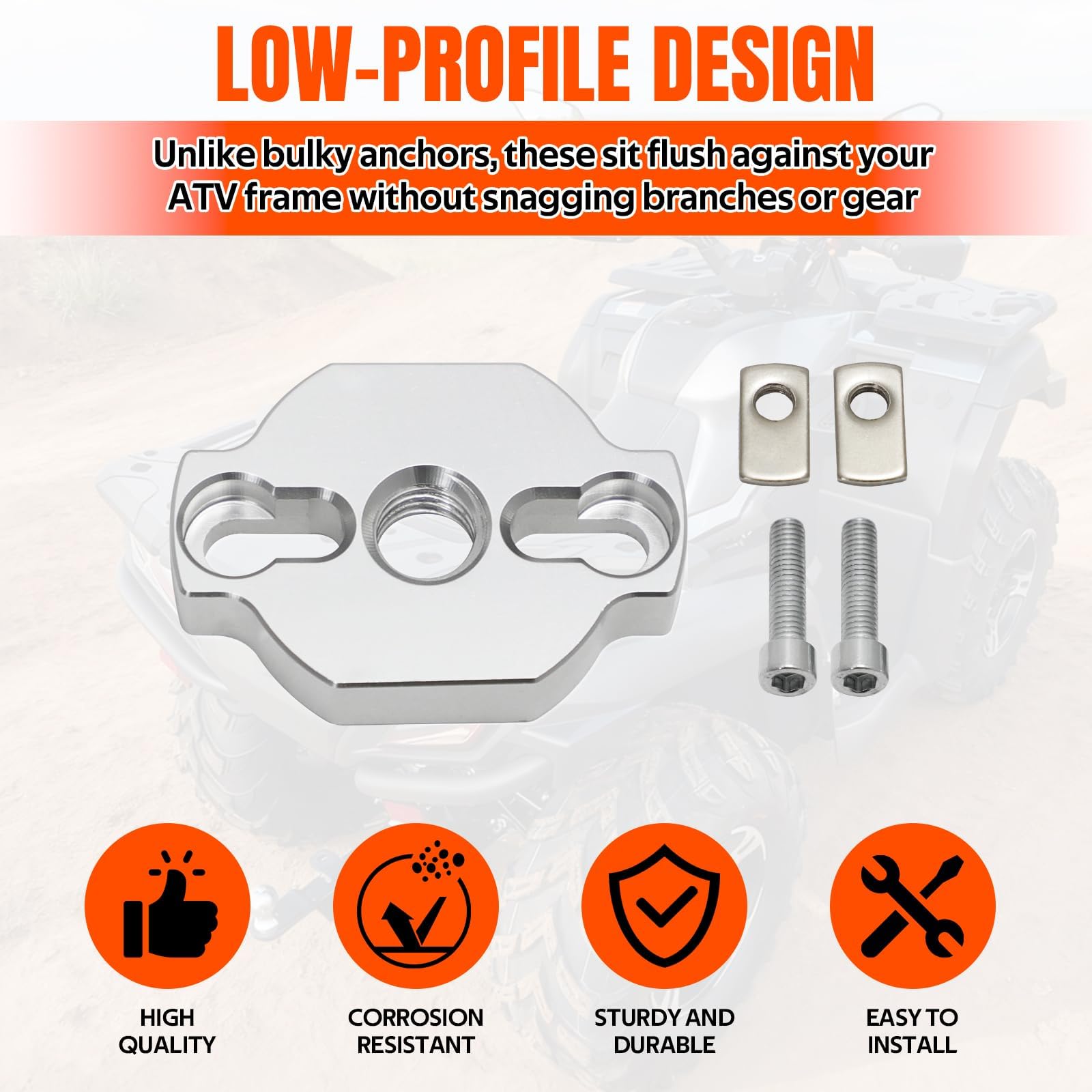Strapazierfähige ATV-Spannanker-Set, Aluminium-Anker, Zubehör für CF Moto UTV/ATV, flaches Design, stärkere Spannkrafthalterungen, Silber, 2 Stück