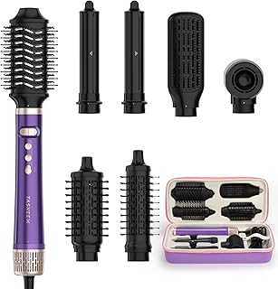 TASNEEM 7 in 1 Hot Air Brush & Rotating Hair Dryer Brush, Air Styler with Auto-Wrap Curlers, Ionic Blow Dryer, Straightener & Oval Brush, Without Heat Damage Multi-Styler with Travel Case