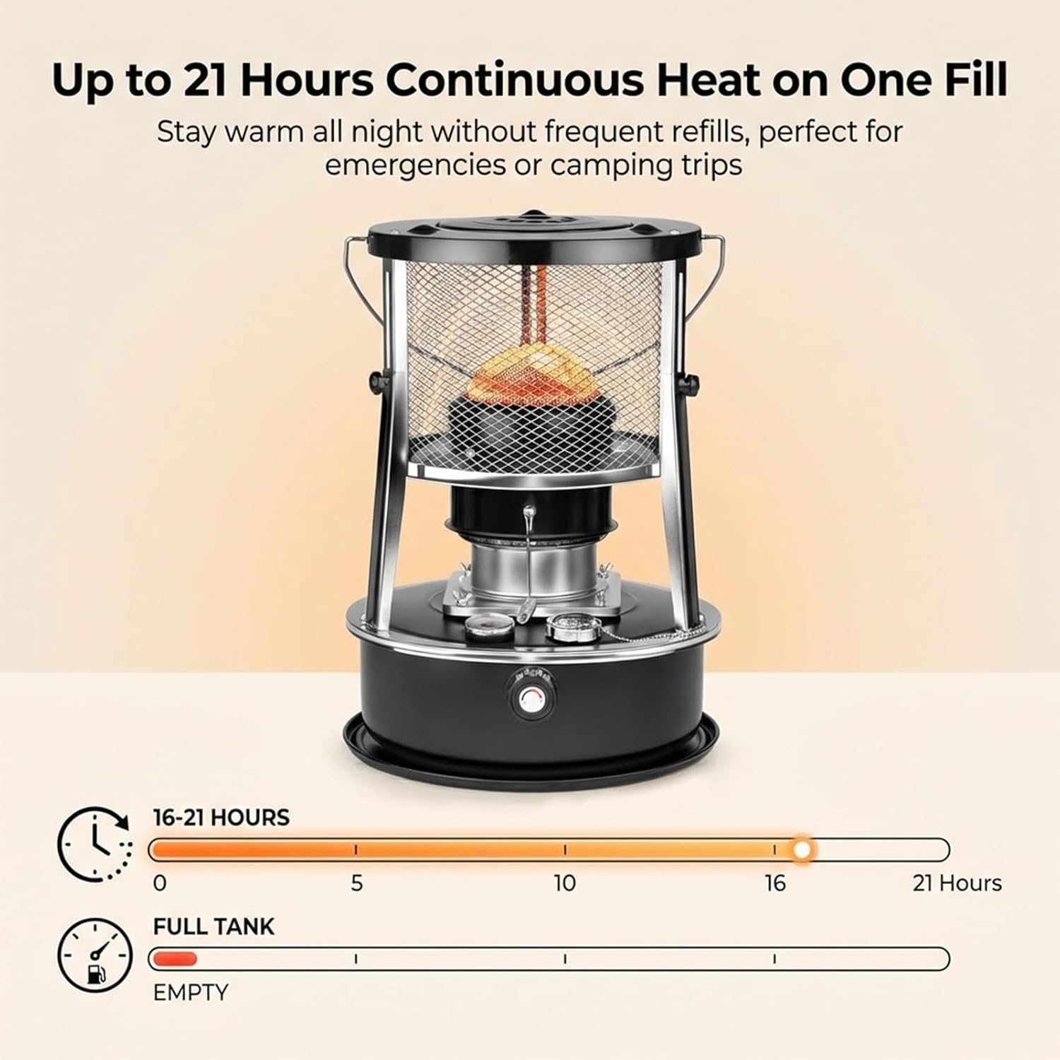 Indoor Heater Non-Electric, 9000 BTU Portable Kerosene Heater for Indoor & Outdoor Use, with Cooking Function, 6 Wicks & Bag, Height Adjustable for Camping, Emergency Heat & Survival (Black)