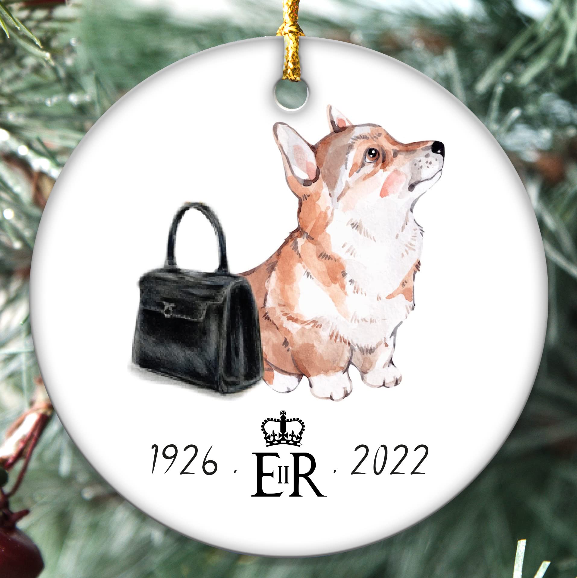 2022 Queen Elizabeth II Bauble, The Queen Memorial Ornament, The Queen’s Platinum Jubilee, Commemorative Christmas, Remembering Her Majesty (Corgi Bag)