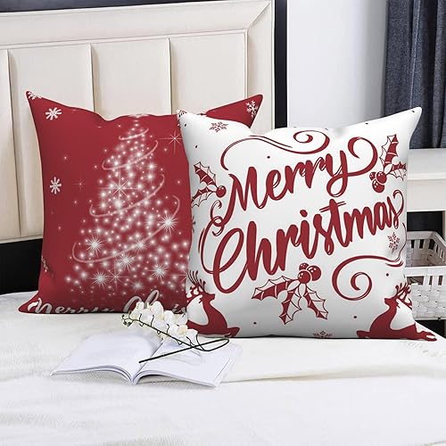 Miniatura 4 de ChloropLastid Fundas de almohada navideñas de 18 x 18 pulgadas, juego de 4 fundas de almohada decorativas de invierno con copos de nieve y ciervos