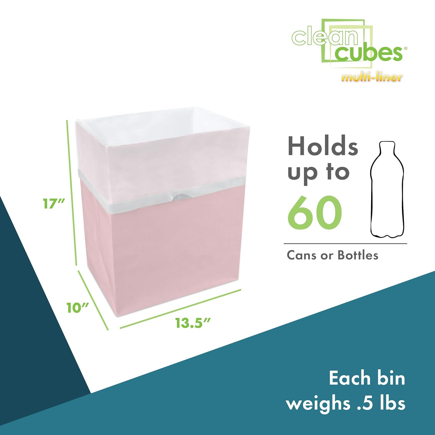 Clean Cubes 13 Gallon Disposable Pop-Up Trash Cans (3-Pack, Multi-Liner) with Fitted Bags – Foldable Garbage & Recycling Bins for Parties, Events & Kitchen (Pink, 17" H x 13.5" W x 10" D)