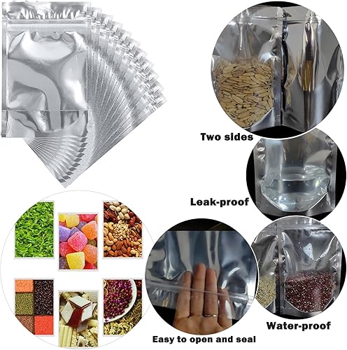 Miniatura 6 de Paquete de 150 bolsas grandes de Mylar resellables para almacenamiento de alimentos, 8 x 11.8 pulgadas, bolsas con cierre hermético a granel, bolsas