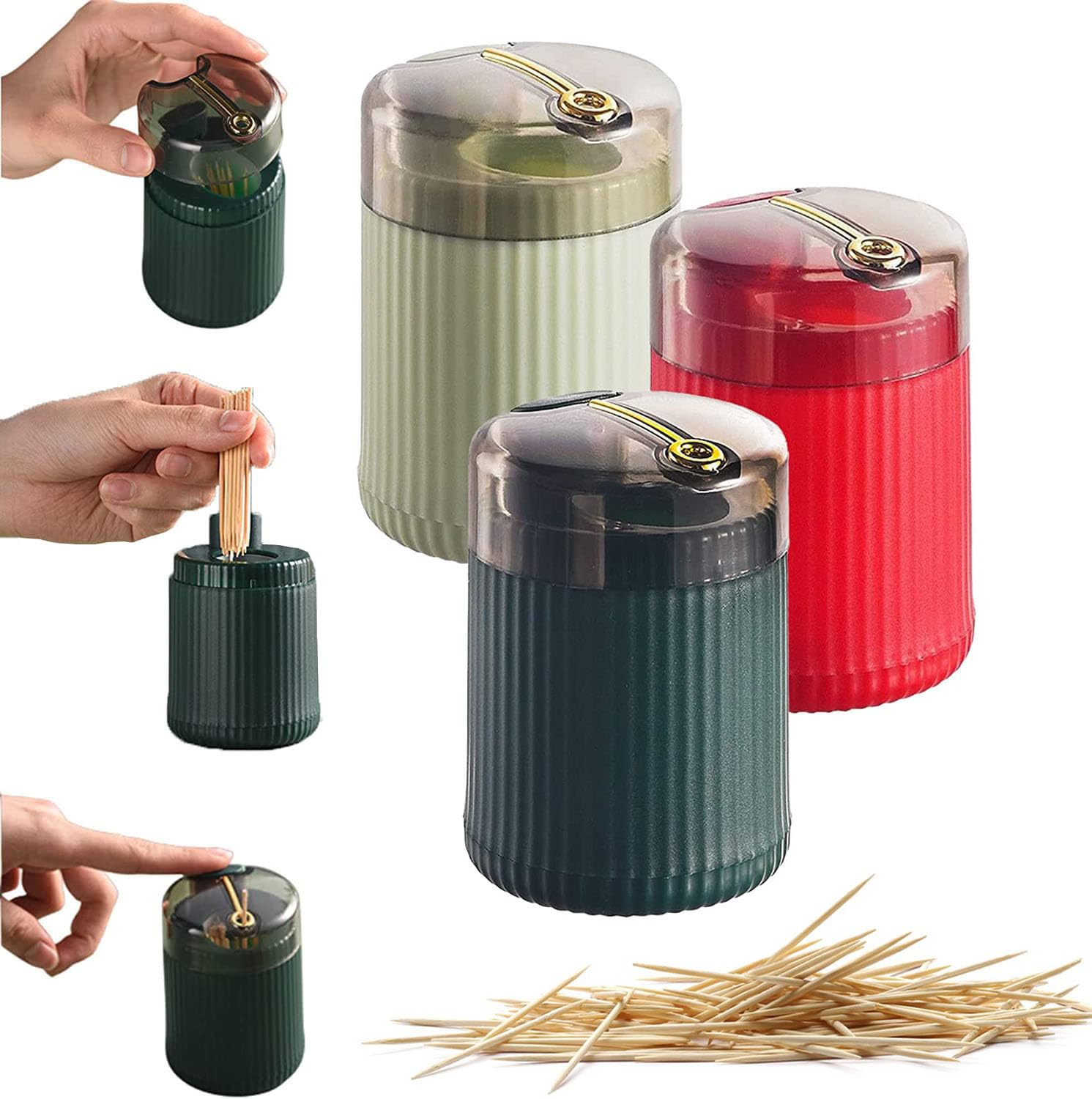 automatic toothpick dispenser holder with toothpicks pop up toothpick dispenser - christmas decoration dark green  light green