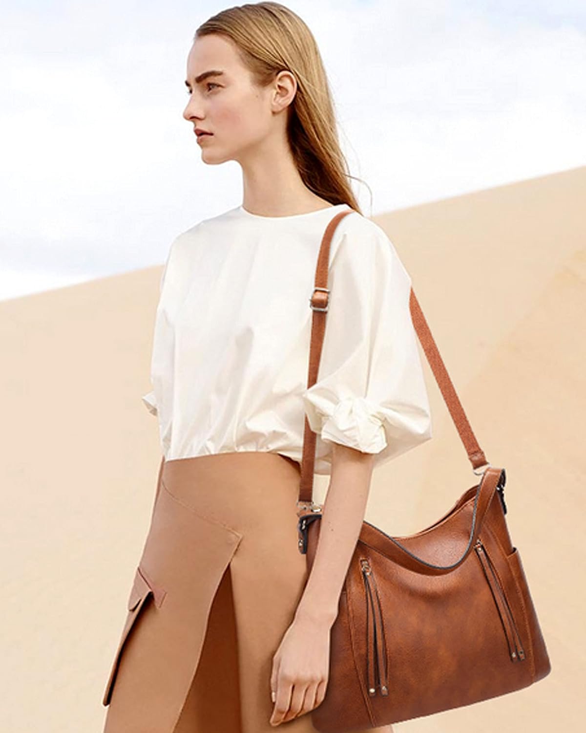 ZLM BAG US Hobo Shoulder Bag Multi Pockets Purse Handbags Leather Tote Bag Large Crossbody Bag