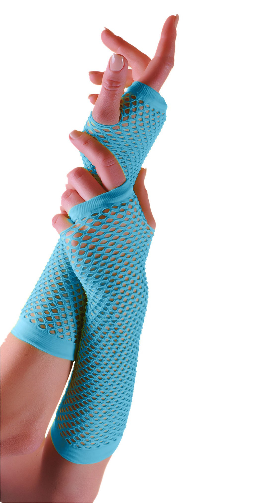 Fna Fashions Women's Turquoise Fishnet Long & Short Finger Less Gloves Fancy Dress Party Accessory (, Short Fishnet Gloves)