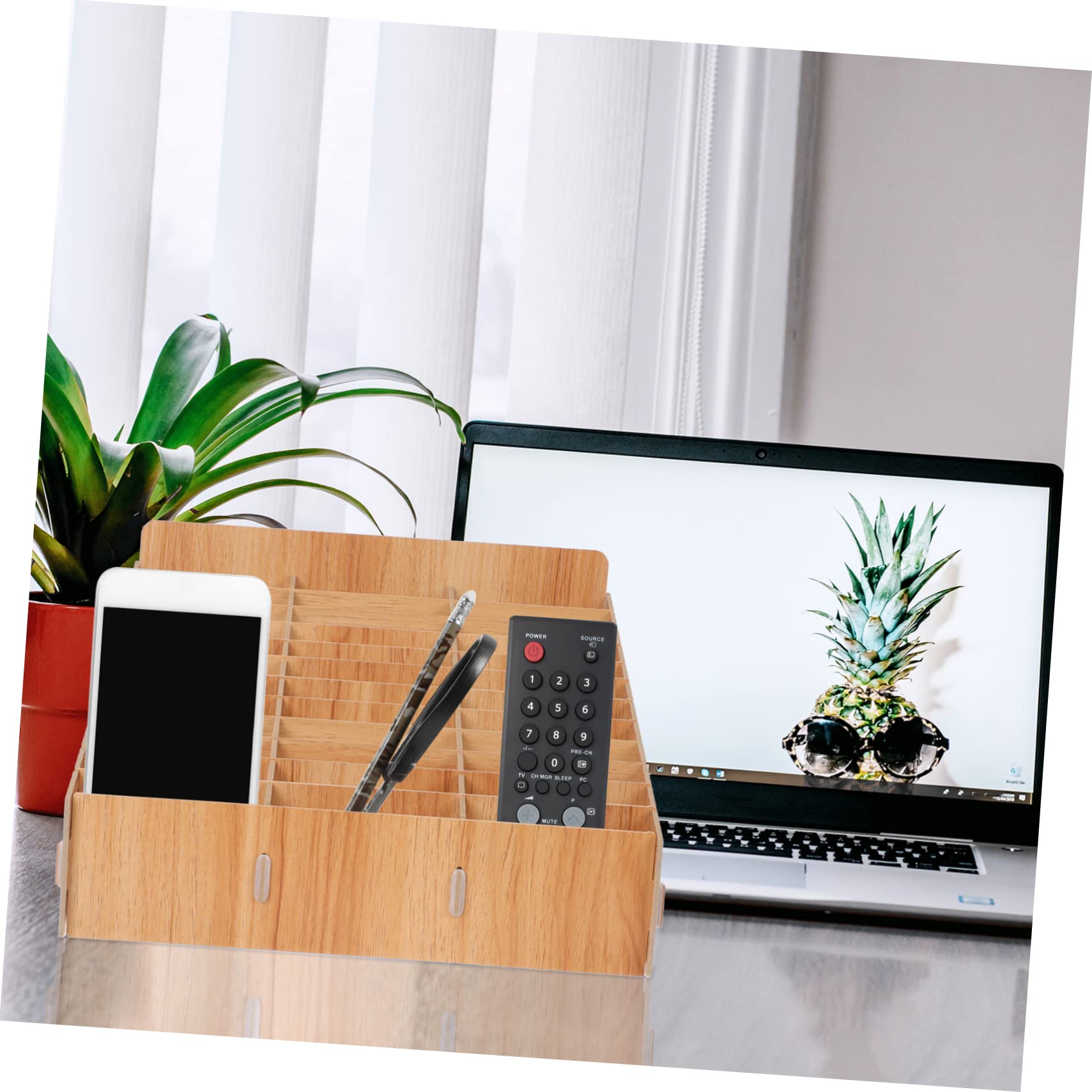 Cabilock Caja de Almacenamiento de Madera Diseño Simple y Funcional para Teléfonos Móviles Compartimentos Múltiples Organizador de Escritorio para Oficina y Escuela