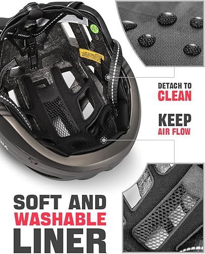 Miniatura 41 de VICTGOAL Casco de bicicleta con luz trasera recargable por USB, gafas magnéticas desmontables, visera solar extraíble, cascos de bicicleta de Negro