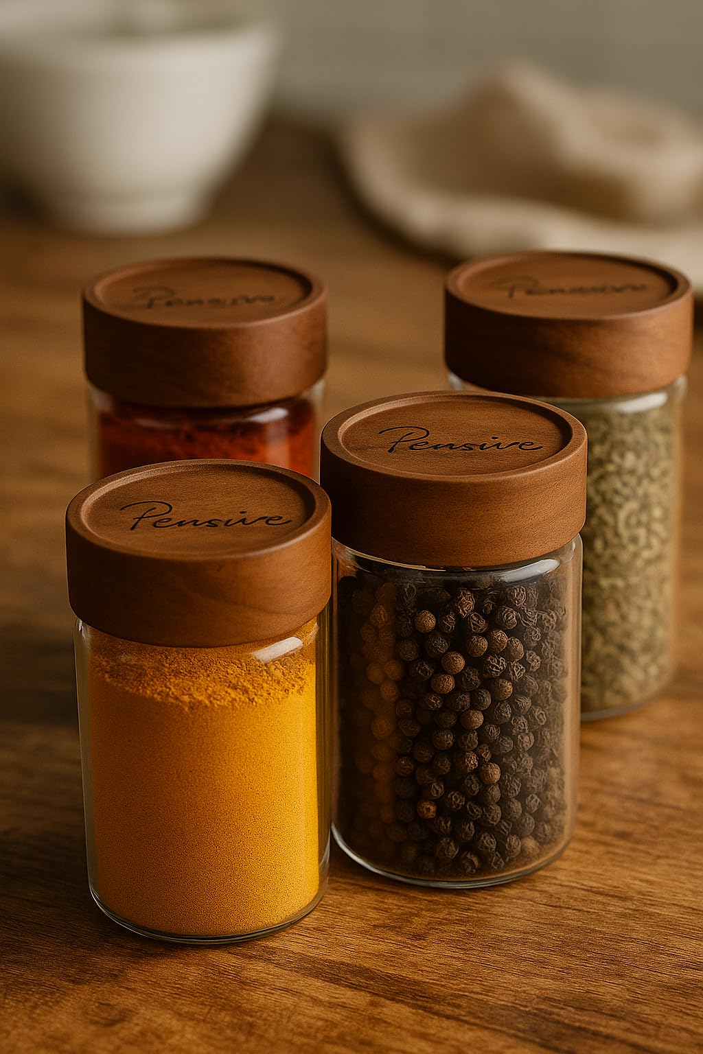 Générique PENSIVE Pot à Épices en Verre et Bois d'Acacia, 6 Pièces 100ml Bocaux à Épices avec Couvercle en Acacia Hermétique, Boite Epices pour Rangement de Épices Cuisine