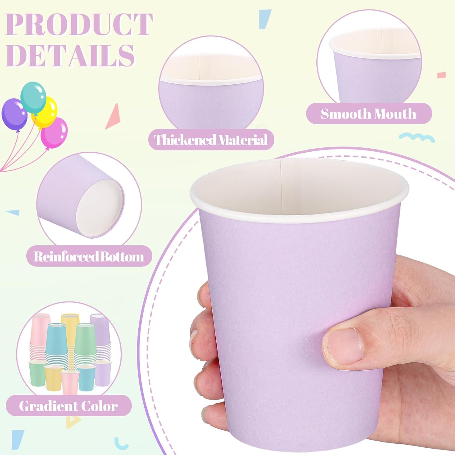 100 Pack Pastel Rainbow Paper Cups, 9oz Pastel Party Cups Colored Paper Cup Bulk, Disposable Easter Drinking Cup for Birthday Holiday Easter Party Supplies, 5 Colors - Image 4