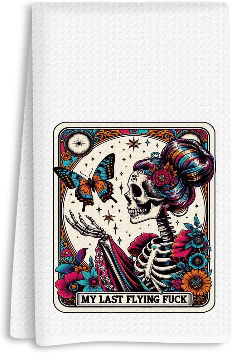 Funny Tarot Kitchen Towels, Witchy Kitchen Towels, Witchcraft Gifts, Witchcraft Supplies, Reusable Skeleton Butterfly Tarot Decor Hand Towel for Home Holiday Bar Baking Cooking Bathroom