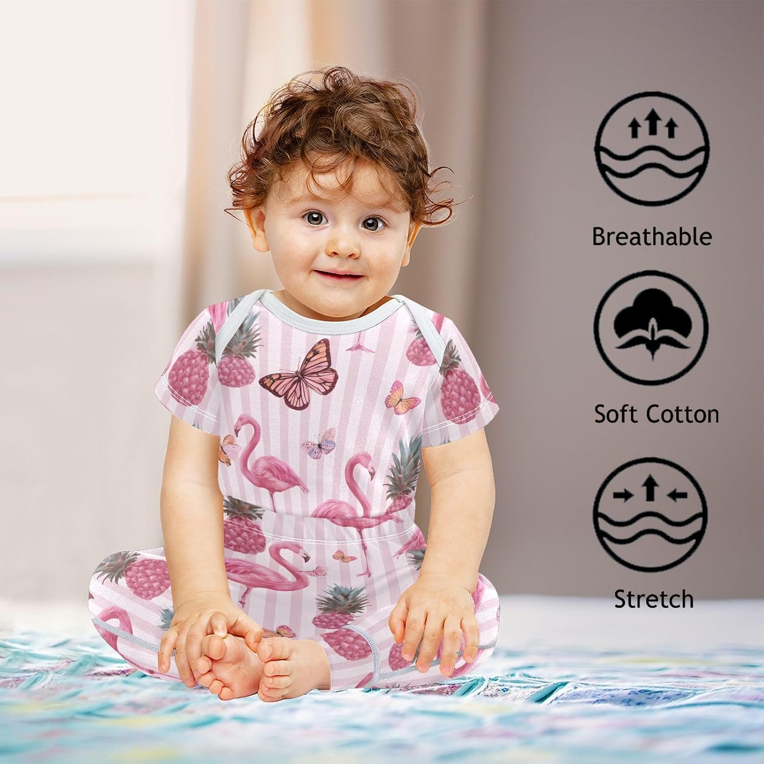 vvfelixl Baby Clothes Flamingo Pineapple Baby Bodysuits Set Unisex Short Sleeve Babys Pants Sets 0-3M