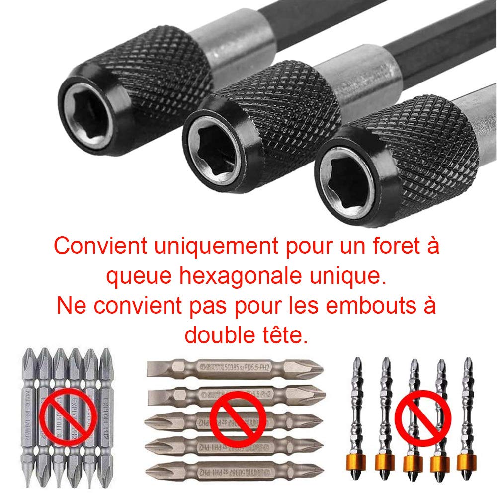 Porte-embouts Magnétique Hexagonale 60mm - 2 Pièces - Compatible Perceuse Visseuse - Changement Rapide