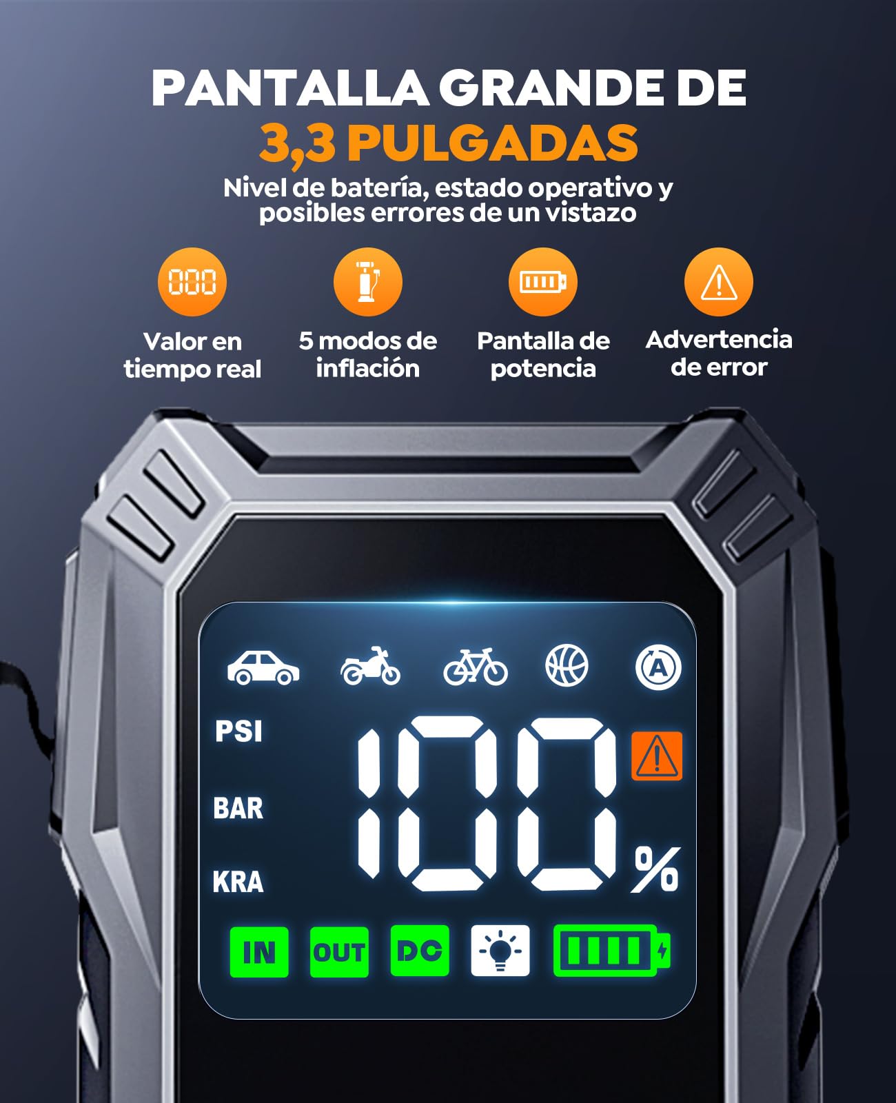 Arrancador de Baterias de Coche con Compresor de Aire, 7000A YaberAuto Arrancador de Coche Portatil (Todo Gas/10,0L Diesel) con 150PSI Inflador, Pantalla Grande y Linterna LED