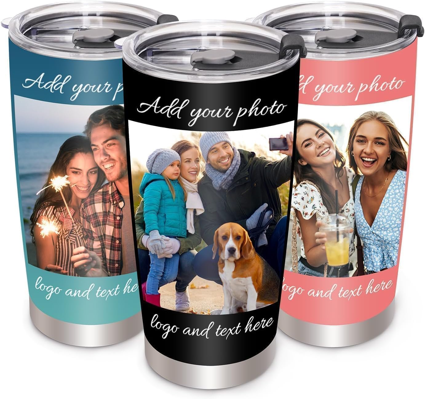 Personalized Tumbler with Picture Name Text Logo, 20oz Stainless Steel Custom Travel Coffee Mug Cup | Birthday Christmas Wedding Appreciation Personalized Gifts for Mom Dad Kids Teacher