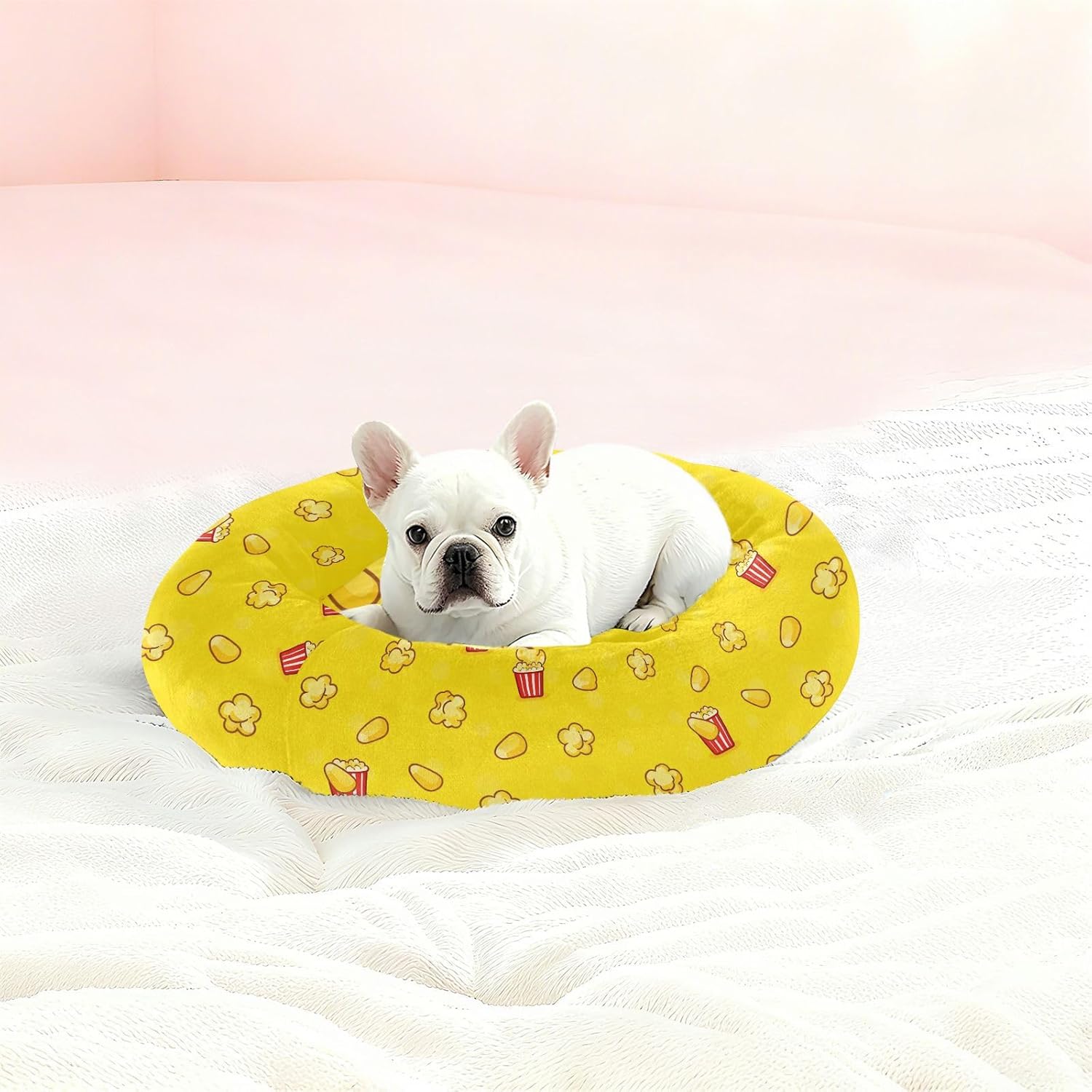 Pet Dog Beds Removable & Washable Fluffy Cat Pillow Bed for Small Size Pets Sleeping M Popcorn Corn Kernel Yellow