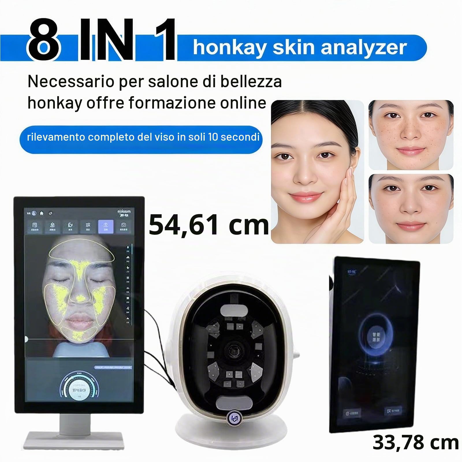 Analizzatore Professionale Per La Pelle Con Intelligenza Artificiale, Schermo Da 13,3/21,5in, Strumento Diagnostico Per Trattamenti Viso, Ideale Per Saloni Di Bellezza E Spa(White,13.3in)