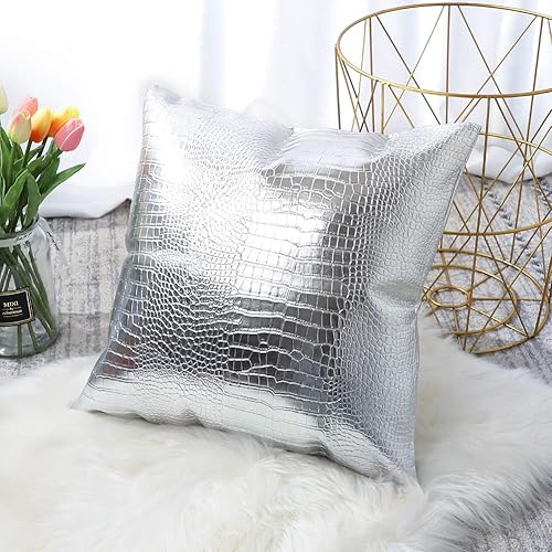 Miniatura 5 de Artscope Fundas de almohada para sofá, decoración del hogar, cocodrilo teñido liso, piel sintética, ambos lados, 16 x 16 pulgadas, 15.7 x 15.7 in