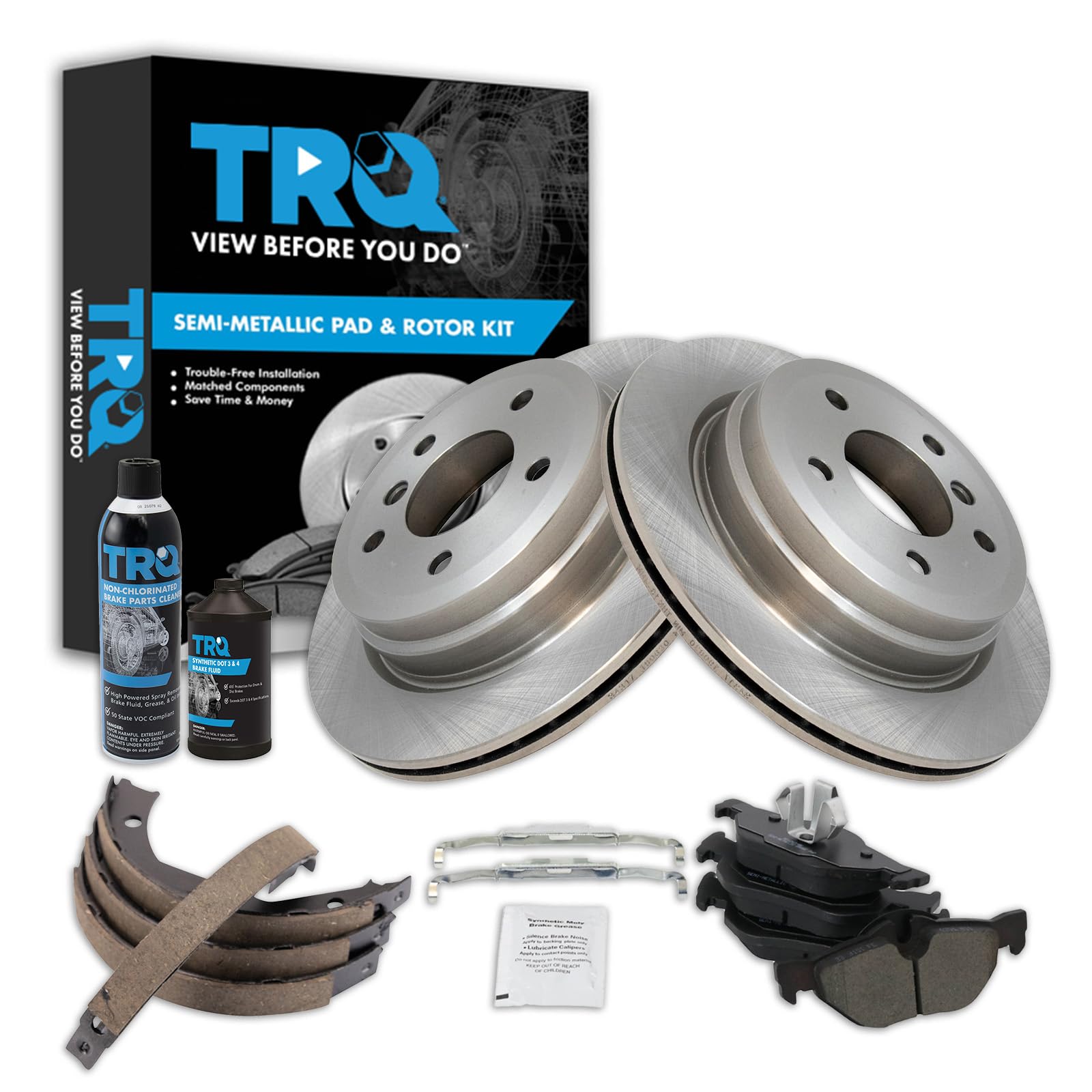 TRQ Rear Brake Pad &amp; Rotor Kit Semi-Metallic Compatible with 2007-2013 BMW 328i 2009-2013 328i xDrive 2007-2008 328xi 2013-2015 X1