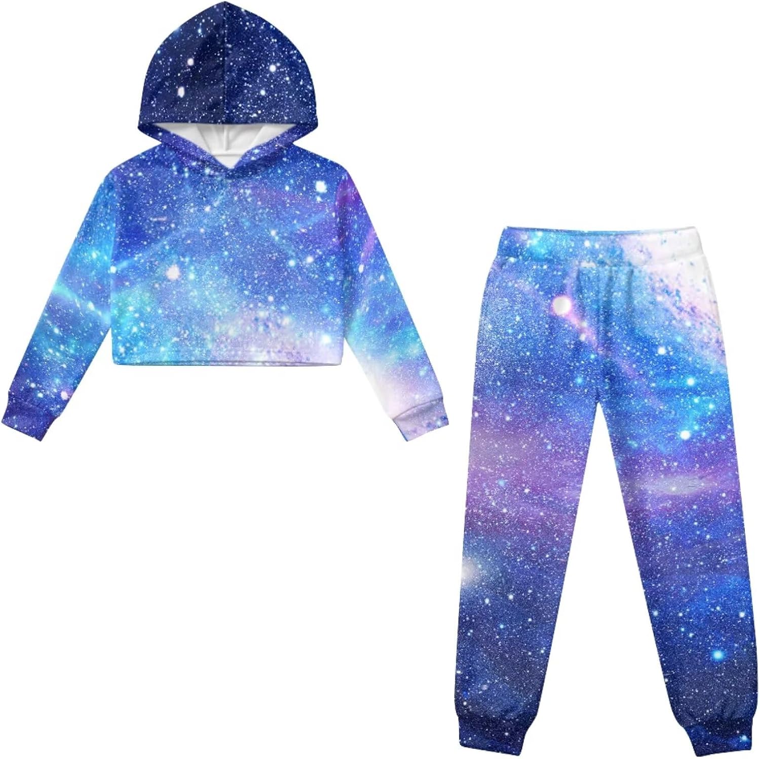 Girls' Workout Top & Bottom Sets 2 Piece Tracksuit Athletic Sweatsuits Sets for Girls Crop Top Hoodies Fall Outfit