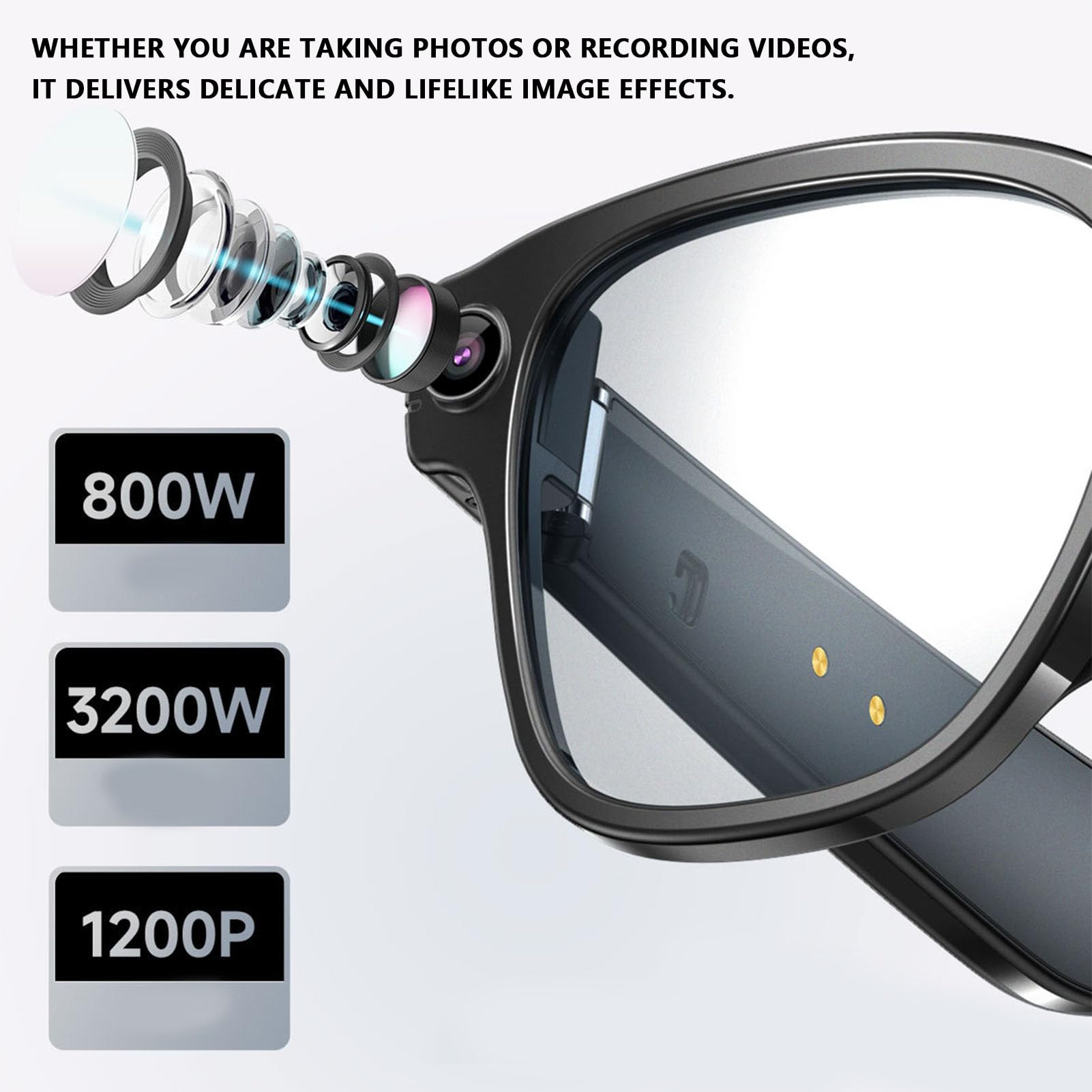 Asixxsix Inteligentne okulary AI, okulary tłumaczące 1200P z aparatem 32 MP, podwójnym mikrofonem z redukcją szumów, inteligentne chroniące przed niebieskim światłem