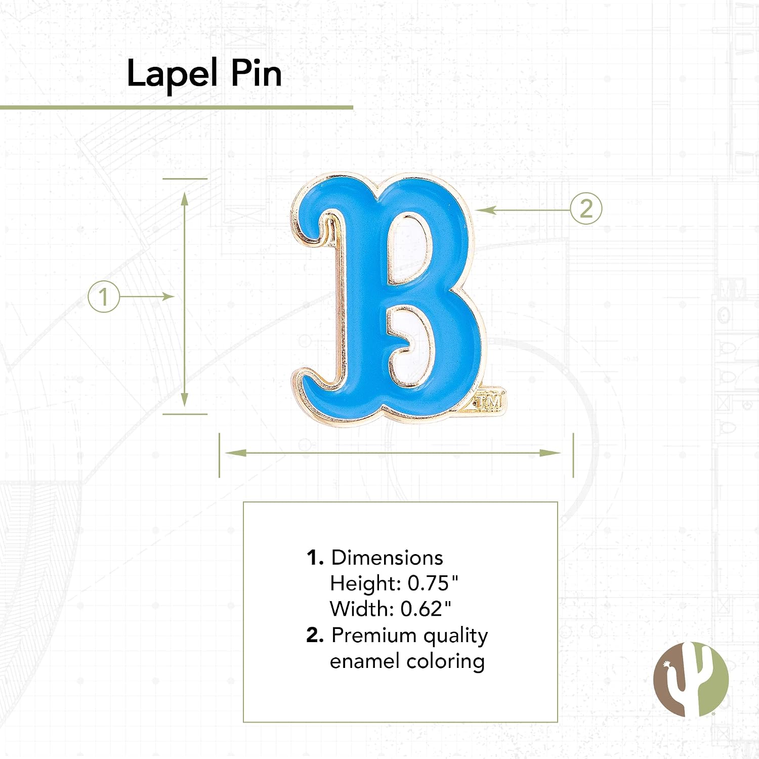 Desert Cactus University of California Los Angeles Lapel Pin UCLA Bruins Made of Metal for Formal Wear, Bag and Hat Jewelry, and Tie Tack