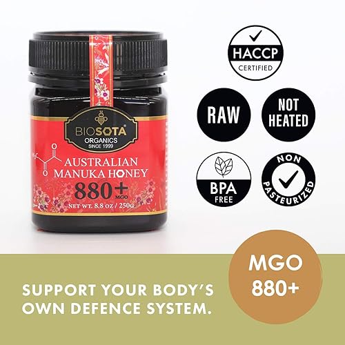 Miniatura 2 de Miel de Manuka Orgánica BIOSOTA MGO 880+ - Miel de Manuka de grado médico de Australia  Miel orgánica certificada australiana NPAULF 20+  Miel de