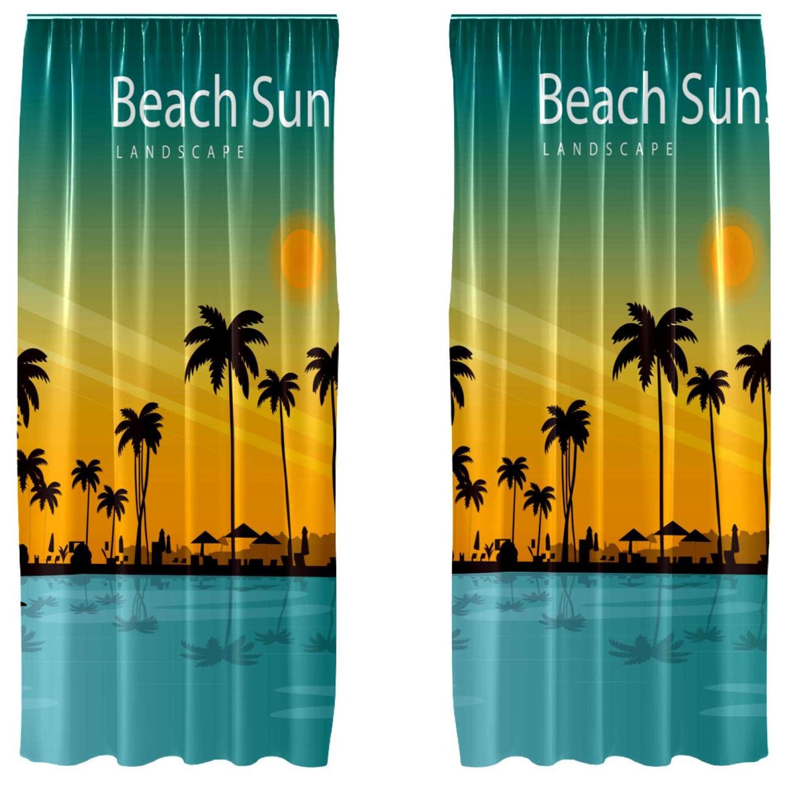 Rideaux plage coucher de soleil 140x213 cm avec passe-tringle pour salon et chambre