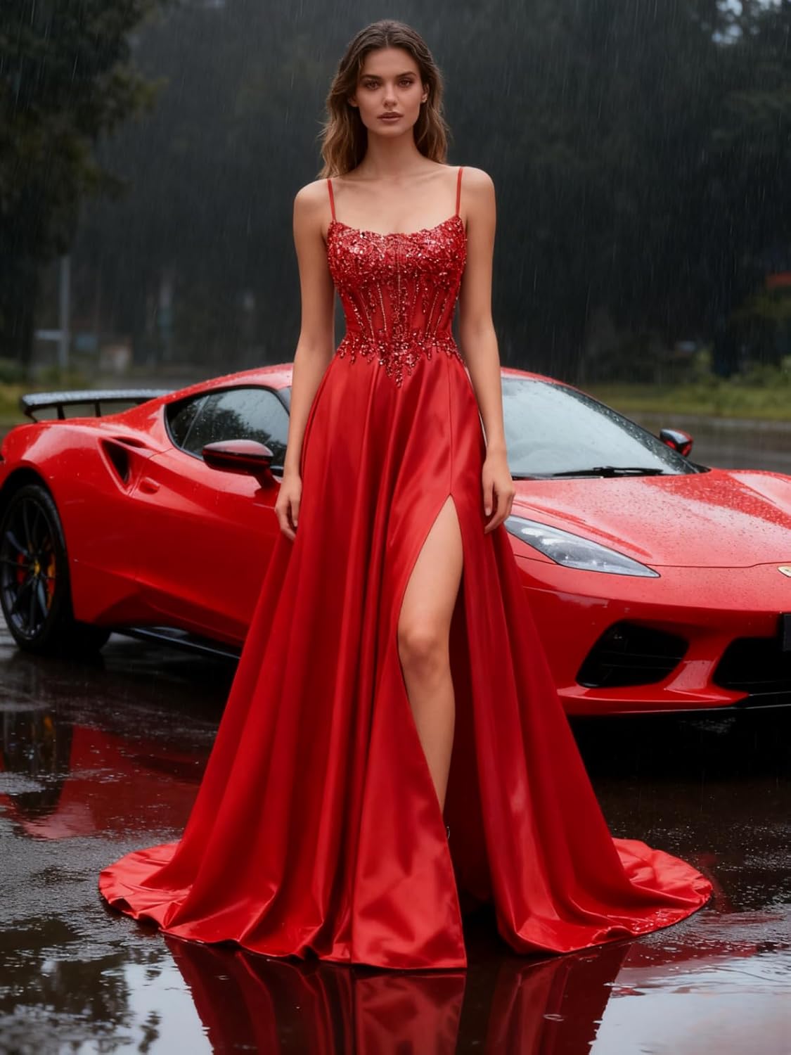 homdor Beaded Satin Prom Dresses 2026 A Line Formal Dresses for Women Lace Applique Corset Evening Gown - Image 3