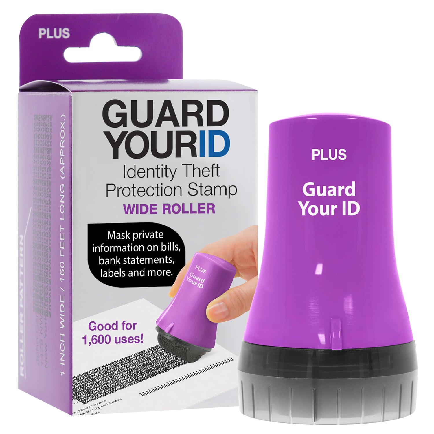 Wide Identity Theft Protection Roller Stamp, Guard Your ID, Purple