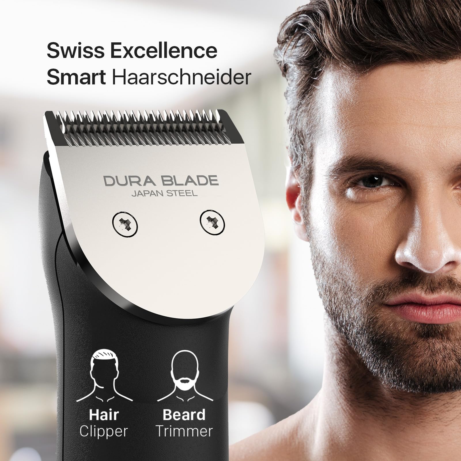 Valera Swiss Excellence Smart, Haarschneidemaschine,Durablade-Klingen 46 mm | Schwarz,5 Schnittstufen, 6 Aufsteckkämme,Akku- und Netzbetrieb,Inklusive Batterie, 100-240 V, Swiss Made