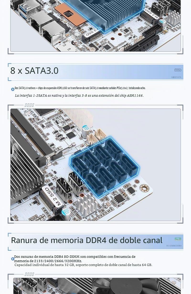 N17 I5-8265U - Placa base industrial NAS de 4 núcleos, 8 hilos, procesador de baja potencia 2 x 2.5G i226, 8 SATA, 4K DP HDMI, 1 PCI-E x4, 2 M.2 2280, 2 DDR4, firewall de enrutador suave MINI-ITX con