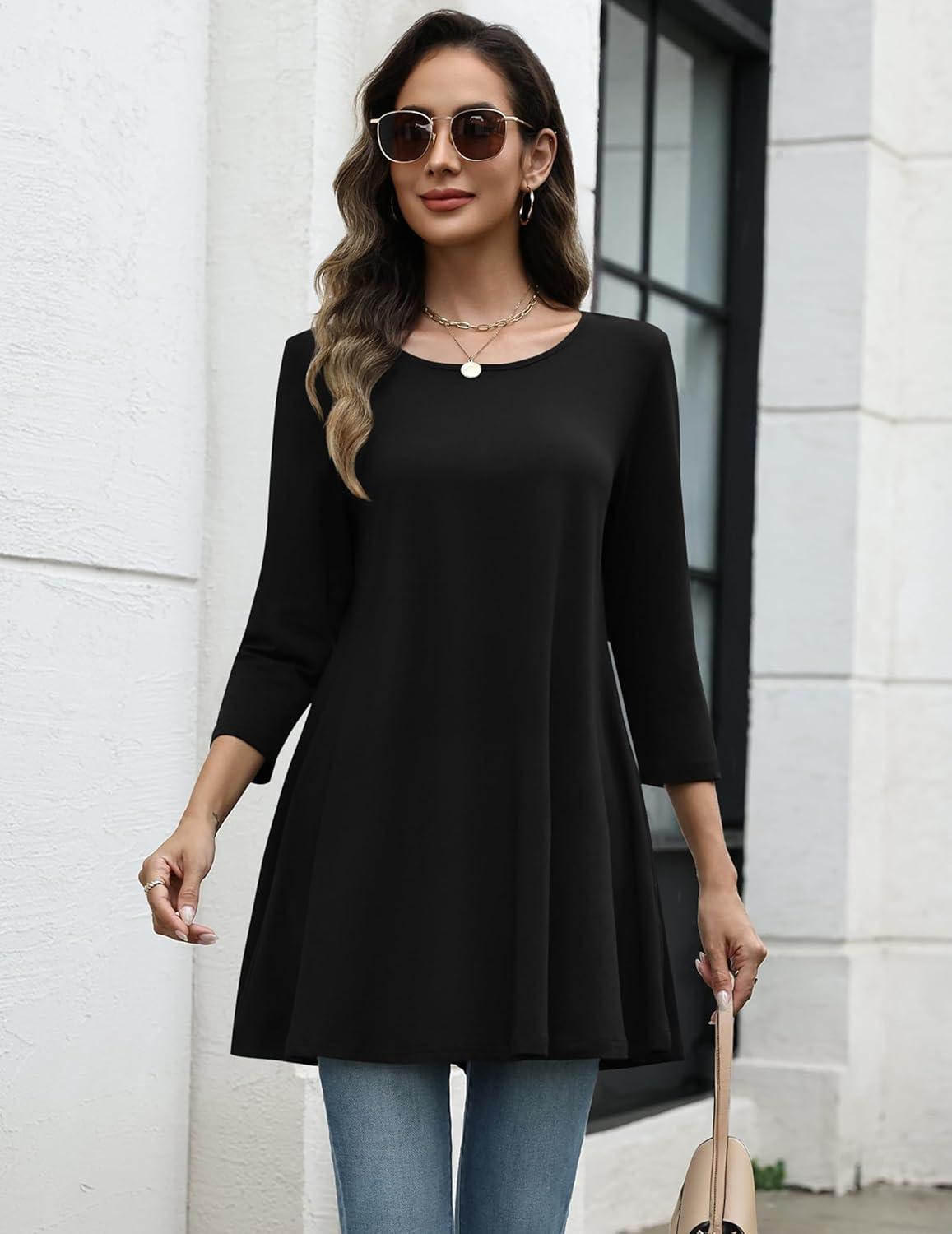 Zeagoo Women Tops 3/4 Sleeve Dressy Casual Plus Size Tunics to Wear with Leggings Swing Flare T-Shirt Loose Blouses - Image 2