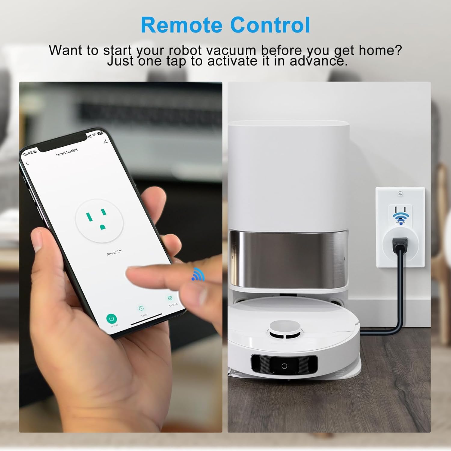 Greencycle Smart Wireless Remote Control Outlet Plug,WiFi Outlets for Household,On Off Smart Outlets Switch Compatible with Tuya,Alexa and Google Assistant,Timer Outlet,No Wiring,White,2PK