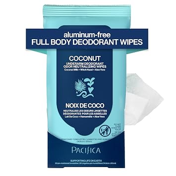 Pacifica Beauty Coconut Milk & Essential Oils Underarm Deodorant Wipes, Helps Remove Odor, Aluminum-Free, Vegan & Cruelty-Free, 30 Wipes (1-Pack)