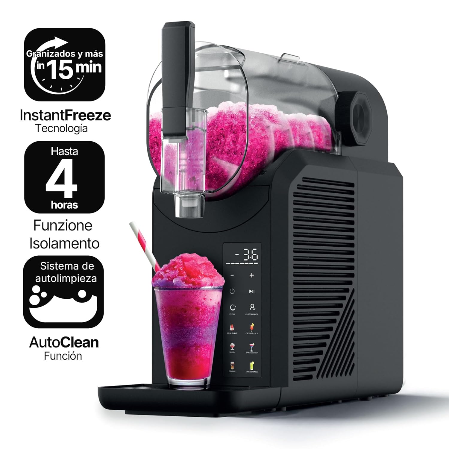 Seeger SuperSlush Máquina de Granizado Heladera, 2L, 7 Modos, InstantFreeze Tecnología: Bebidas en 15-45 min, Slushi, Granizados, Frappés, Margaritas, Frozen Drinks, Negro, SLFRZ1BK