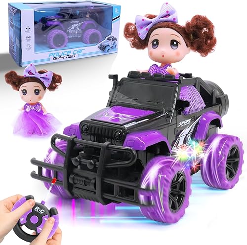wagkew Auto a control remoto para niñas, escala 118, coche RC rosa para niños de 4 a 7 a 8 a 12 años de edad, con muñeca y faros LED, camiones