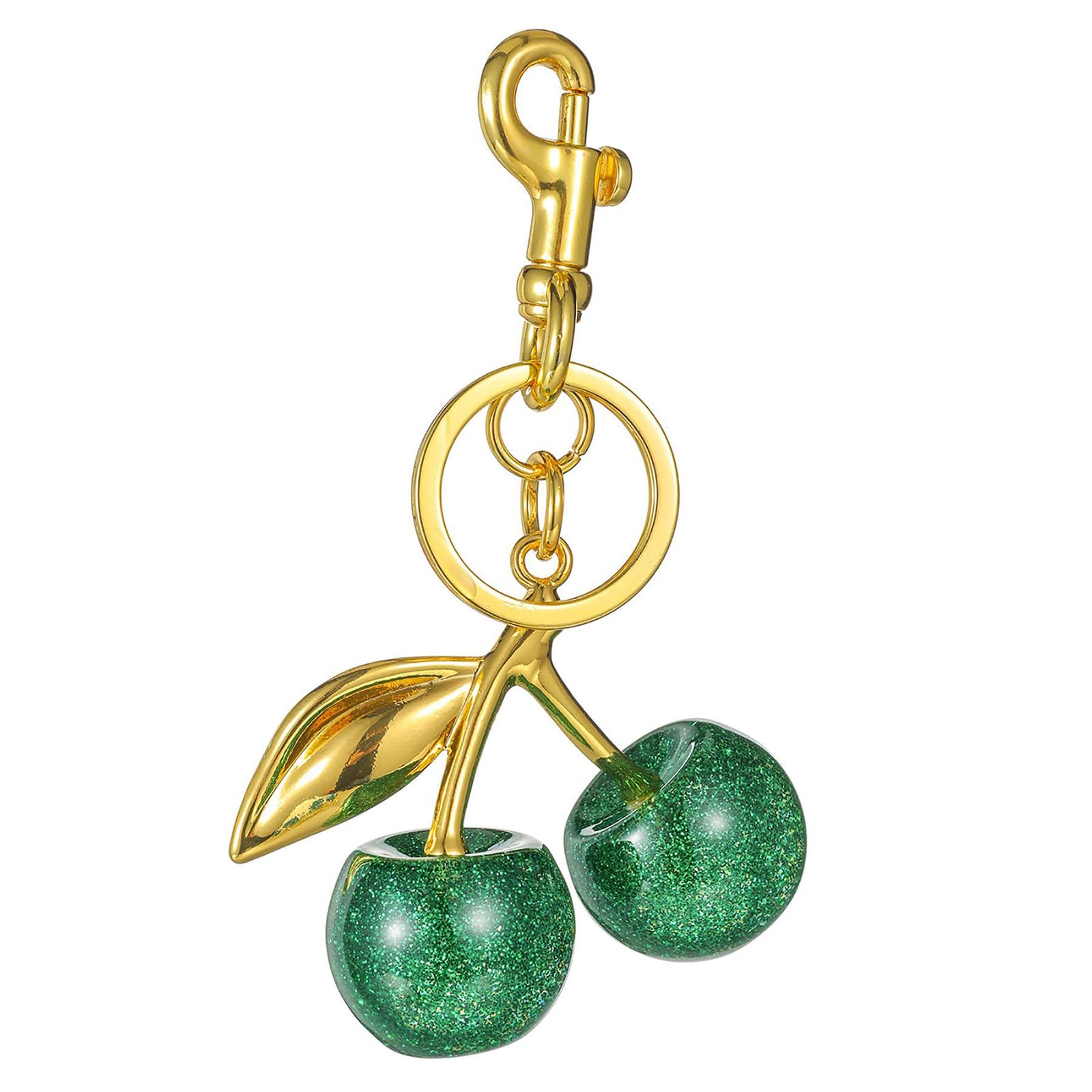 Glimbely Cherry Bag Purse Charms Cute Cherry Keychain Purse Handbags Car Keys Accessories Gifts for Women (Gold-Green)