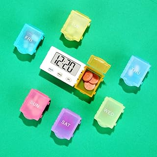 BrilliantDay Distributeur de pilules Alarme Portable, Distributeur Automatique de Pilules Rond Hebdomadaire Electric Pill Organizer Case Avec LED pour médicaments Quotidiens et vitamines#1